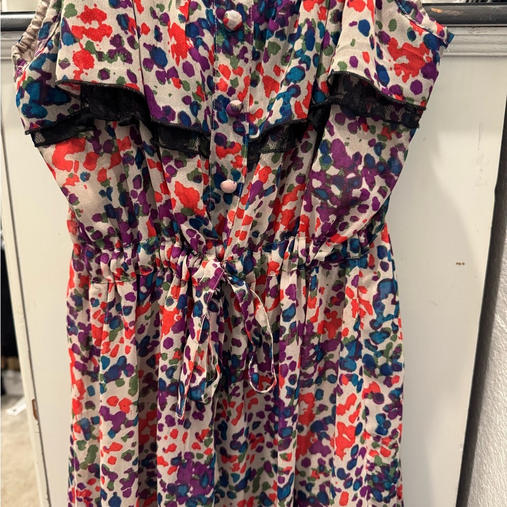 Hazel Orange and Blue Pleated Sundress with Cold Shoulder